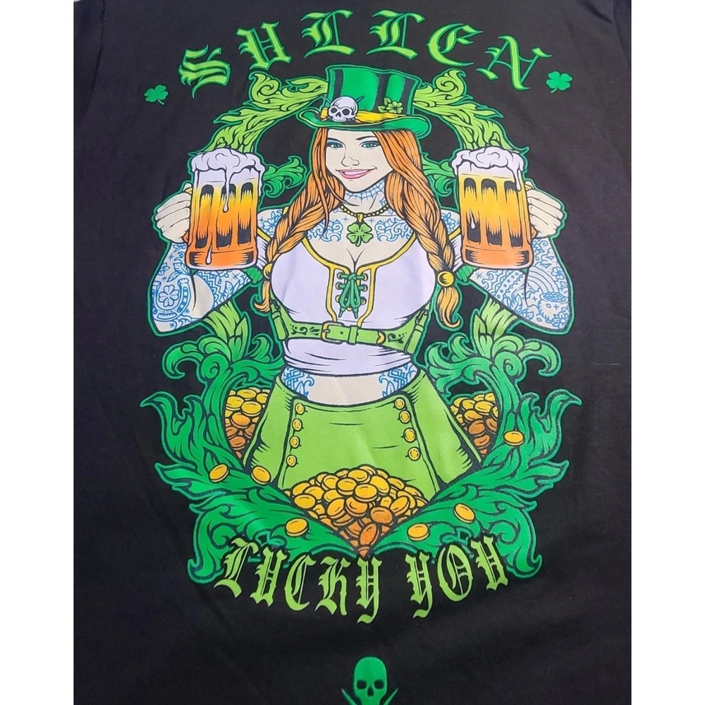 NWT Sullen Art Lucky You Irish Women Gold Beer Mug Shirt Medium A120 Excellent